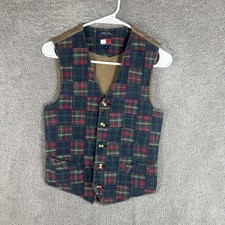 Tommy Hilfiger Suit Vest Mens Large Multicolor Plaid Patchwork Belted Cotton