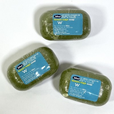 3 BLISS Lemon + Sage MASSAGE Soap Bars 1.79 oz 51 g each NEW SEALED damage