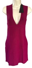 House Of Harlow 1960 LUXE Women's Plunge Neck Ribbed Sweater Dress Sz M Fuchsia