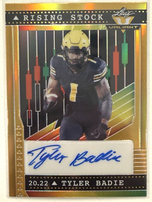 2022 Leaf Valiant Football Rising Stock Gold Auto 1/1 Tyler Badie #RS-TB1
