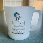 Vintage 60’s Fire-King Peanuts SNOOPY Flying Ace  BLUE Cap Milk Glass Mug~RARE