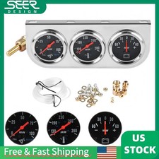 2 52mm Chrome 3in1 Car Triple Gauges Oil Pressure Fahrenheit Water Temp Ammeter
