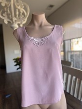 Vintage Maggie Lawrence Pink Lace Trim Tank Top USA Made Size M
