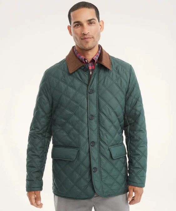 NWT Brooks Brothers Paddock Diamond Quilted Coat Mens Large Green Thermore