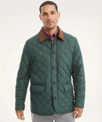 NWT Brooks Brothers Paddock Diamond Quilted Coat Mens Large Green Thermore