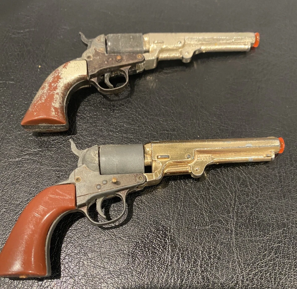 Vintage Marx Miniature Toy Cap Guns Set Of 2 Revolvers 4 3/4 inches long - Image 2 of 3