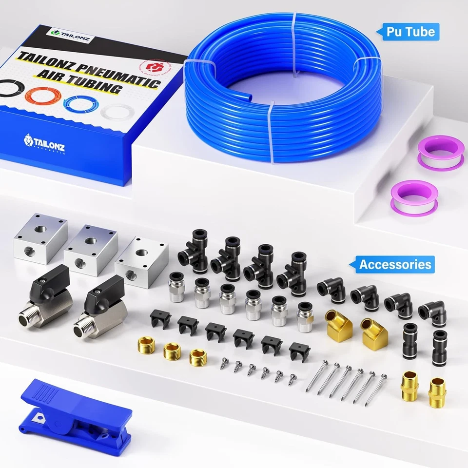 Kit de manguera de aire PU azul de alta presión - 32 metros 1/4" OD para transferencia de fluidos Foto 4 de 4