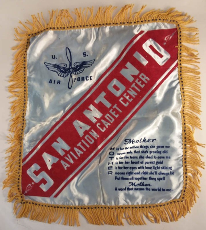 US Air Force San Antonio Aviation Cadet Center pillow sham for Mother c 1940s