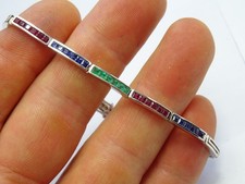 18ct White Gold Natural Ruby Emerald Sapphire Tennis Bracelet with Paperwork