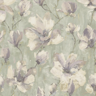 Salbeigrün Floral Tapete Grau Elfenbein Magnolie Blume Hochwertig Strukturiert