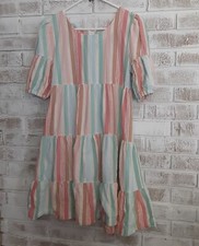 Bonnie Jean Girls 16 Summer Pastel Stripe Puff Sleeve Dress