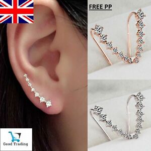 Beautiful Gold Crystal Along Ear Lobe Earrings Sideways Climber Ebay Image Is Loading Beautiful Gold Crystal Along Ear Lobe Earrings Sideways