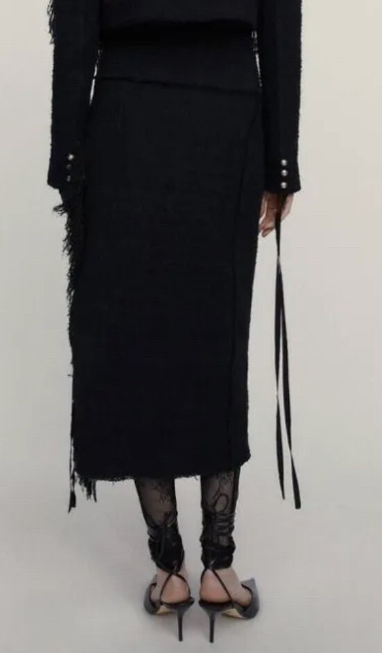 ZARA NEW BLACK Limited Edition Textured Midi Fringe SKIRIT ZARA NEW BLACK Limited Edition Textured Midi Fringe SKIRIT
