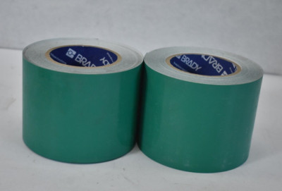Lot of 2 Rolls Brady Corp Vinyl Marking Tape Green 4'' W x 5-3/8'' Dia Adhesive