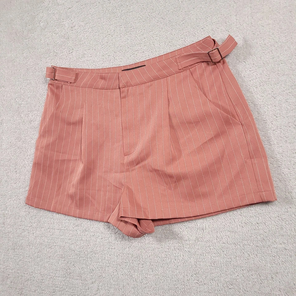 Pantalones Cortos Forever 21 Para Mujer Grandes Rosa Malva Pin Rayas Elegante 2" Entrepierna Plisada Foto 2 de 4