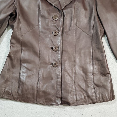 Wilsons Leather Jacket Womens Small Brown Lined Button Up Collared Pockets - Picture 4 of 19
