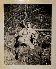 WW2 Era Photo U.S. GI Resting Peacefully On Hillside