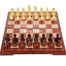 Portable Vintage Chess Set Wood Style Board Magnetic Pieces Folding Game