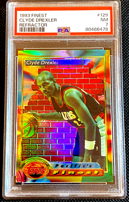 PSA 7 NM 1993/94 CLYDE DREXLER TOPPS FINEST REFRACTOR #129