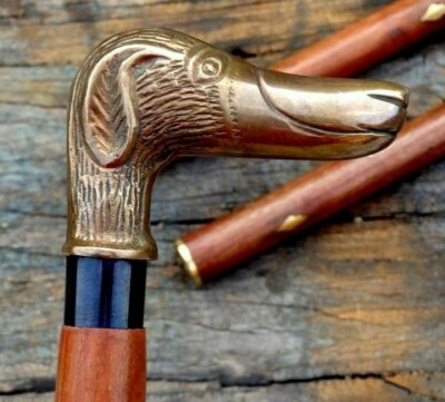 Walking Stick Cane Brass Dog Handle Vintage Wooden Antique Designer Cane Gift Me
