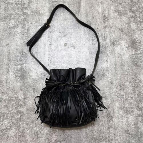 VINTAGE YSL YVES SAINT LAURENT Black Leather Shoulder Bag Used Excellent+ Auth