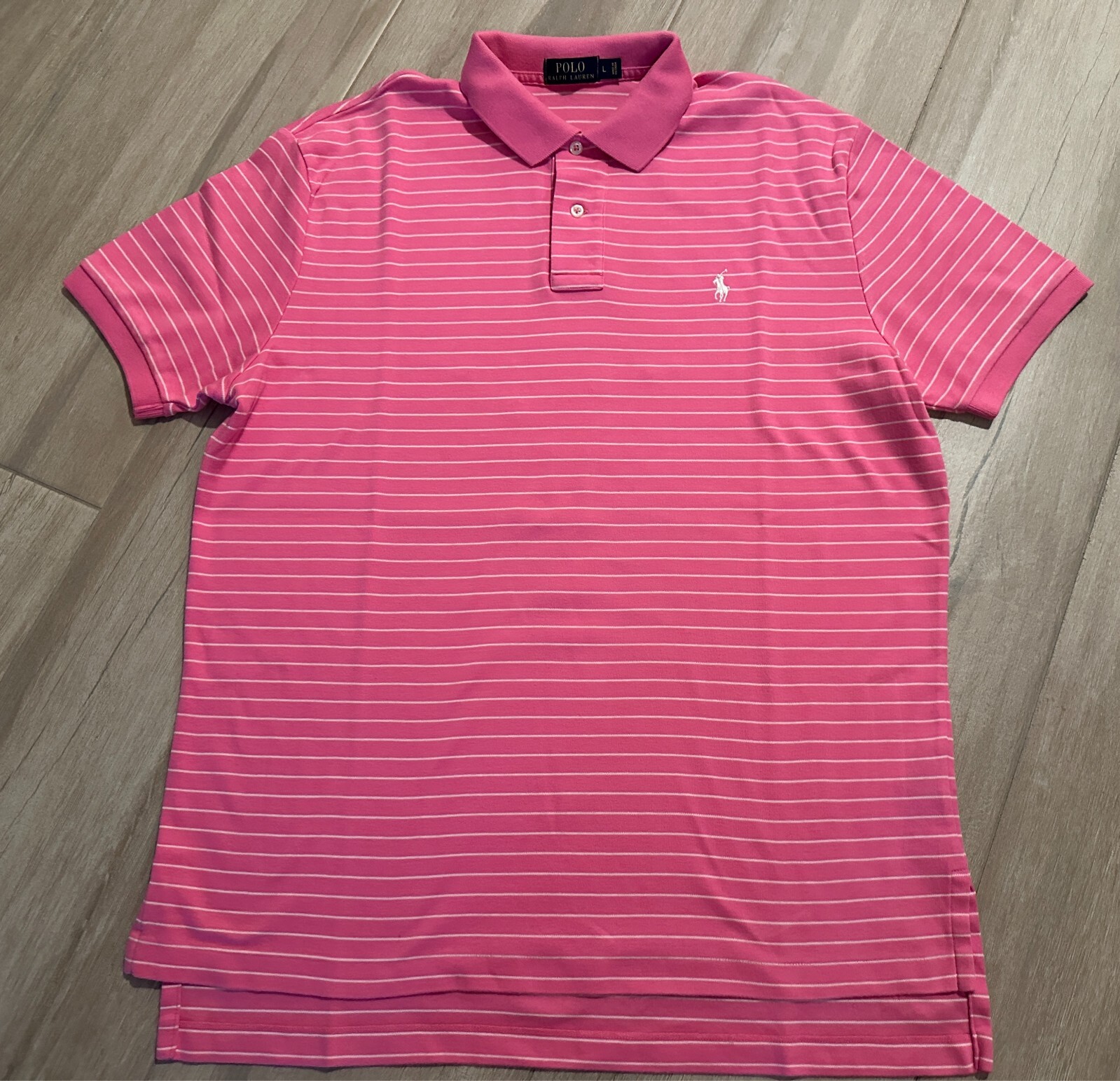 Polo Ralph Lauren taglia L grande camicia uomo rosa fucsia righe bianche logo pony