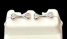 Sterling Silver Earrings- DOG BONES- cubic zirconias- post back