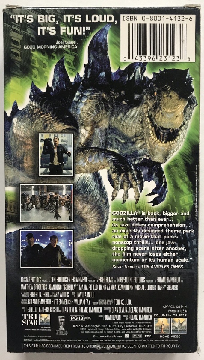 Godzilla 1998 VHS Columbia Tristar Matthew Broderick 43396231238| eBay