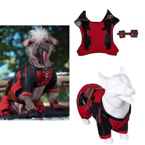 Deadpool & Wolverine Dogs Dogpool Peggy Pets Costume Harness Vest+Glasses+Badge - Picture 9 of 48