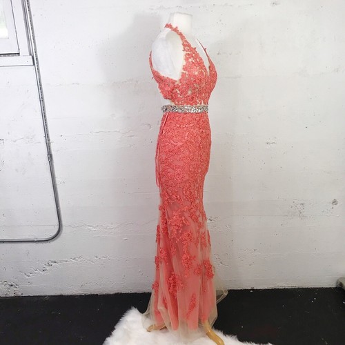 Vestido MoriLee de Madeline Gardner Coral Encaje Superpuesto Ajustado Baile de graduación Concurso Talla: 5 - Imagen 4 de 8