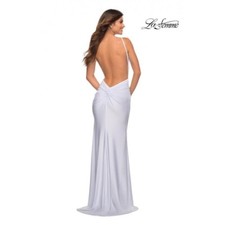 NWT La Femme - 28287 WHITE chic jersey prom dress with dramatic open back SIZE 4