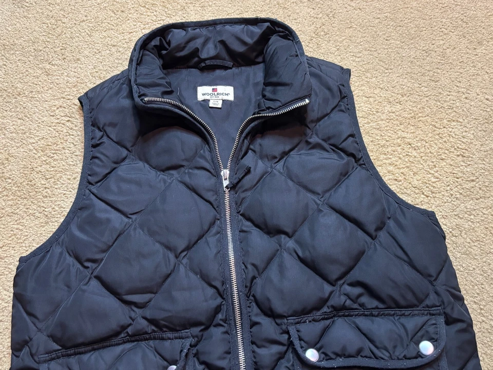Chaleco acolchado Woolrich Duck Down Fill para mujer chaqueta negro cremallera completa acolchado grande Foto 3 de 4