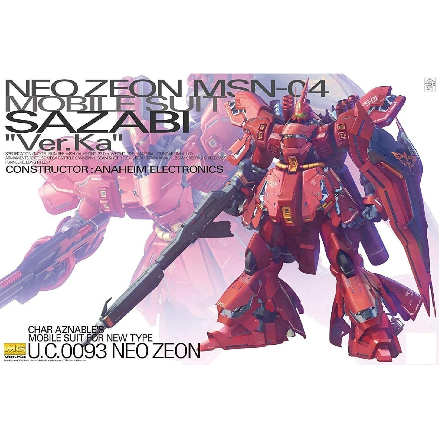 Bandai 1/100 MG Sazabi Ver. Ka Model Kit Gunpla NEW Nuovo