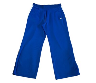 Nike Mens Dri-fit Track Pants Blue Ankle Zip White Side Stripe Size