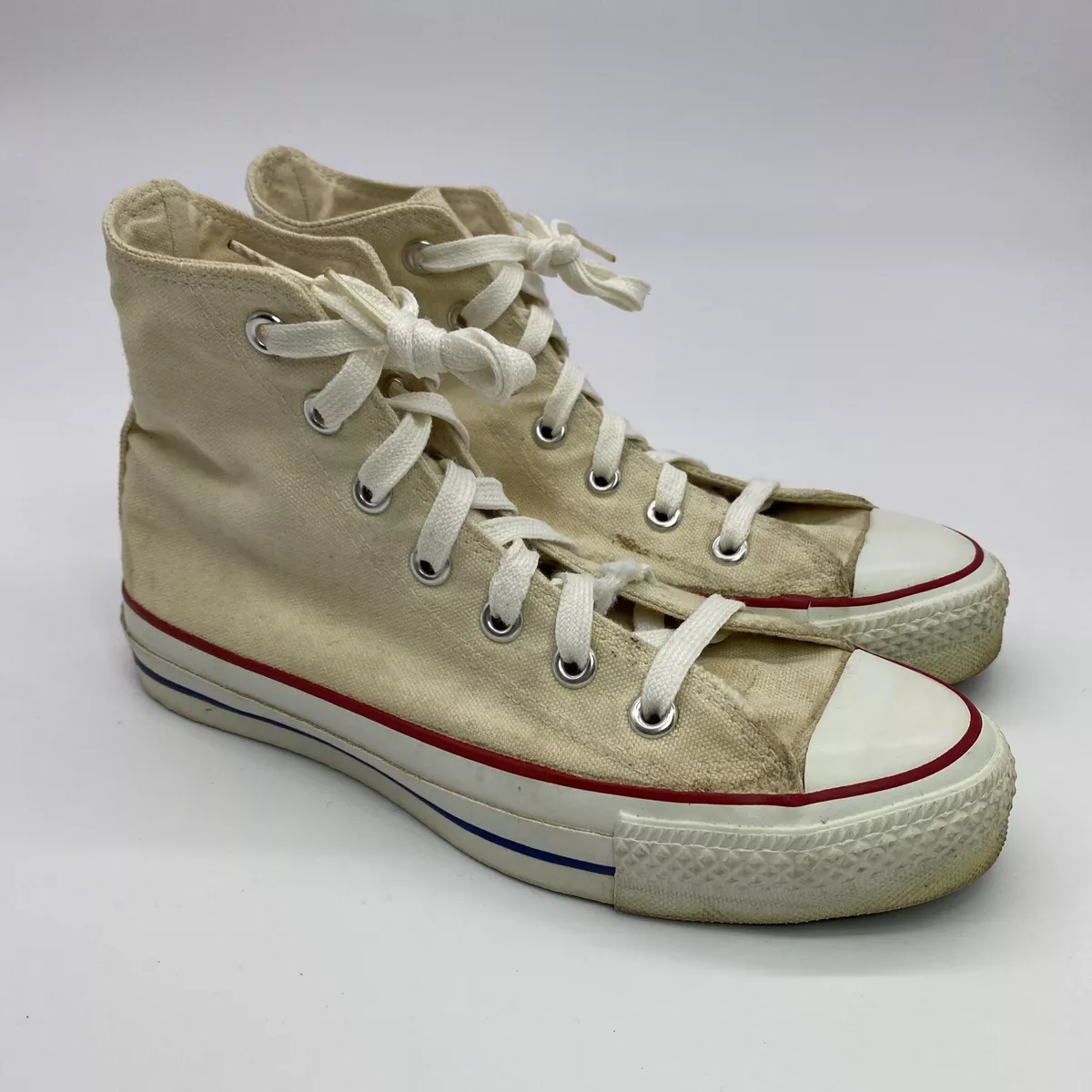 VINTAGE 70S 80S CONVERSE CHUCK TAYLOR HIGH SNEAKERS IVORY MADE IN USA WHITE  4.5