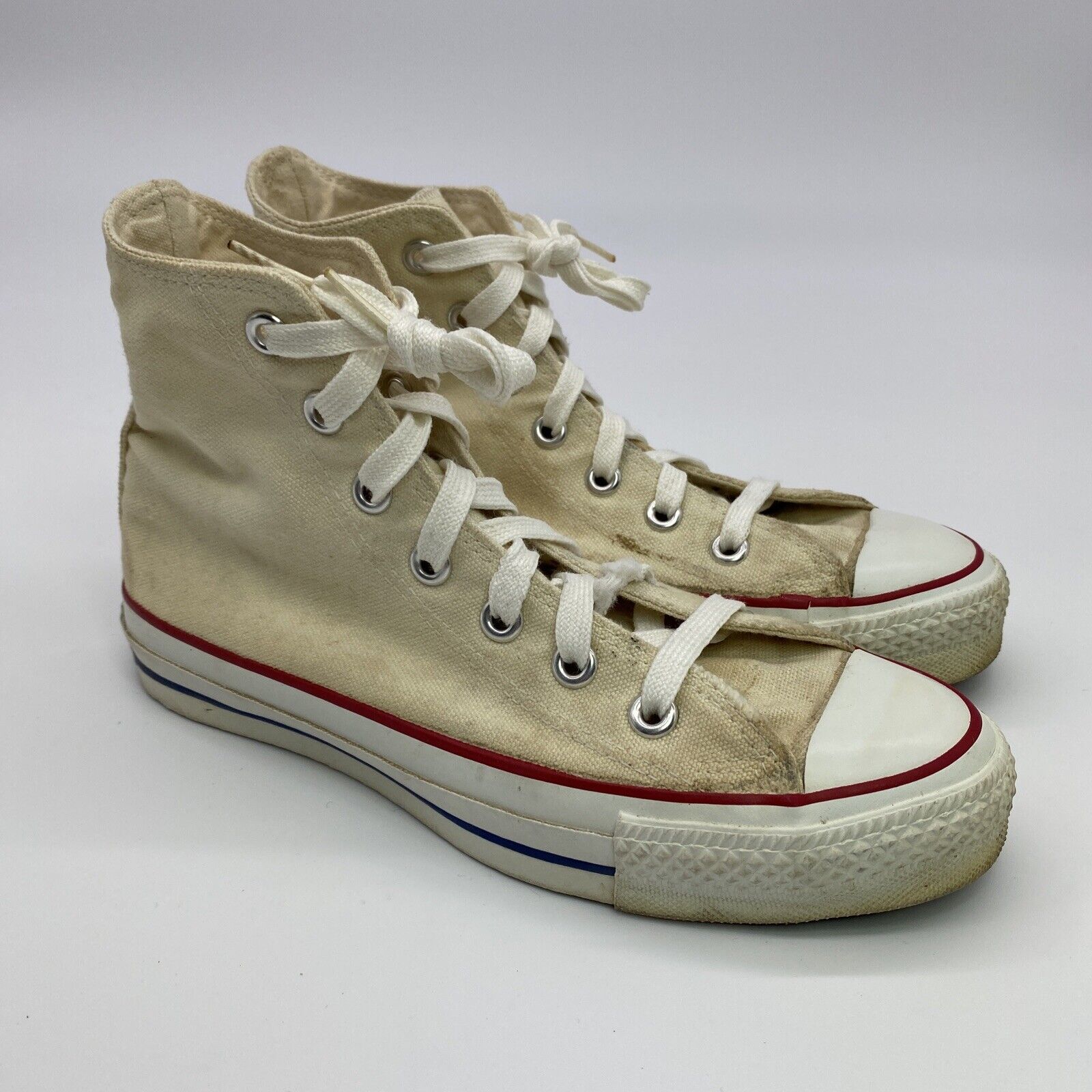 kontakt tjeneren Almindeligt VINTAGE 70S 80S CONVERSE CHUCK TAYLOR HIGH SNEAKERS IVORY MADE IN USA WHITE  4.5 | eBay