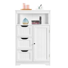 Wooden Bathroom Floor Cabinet w/ Drawers, Kitchen Cupboard Living Room Cabinet