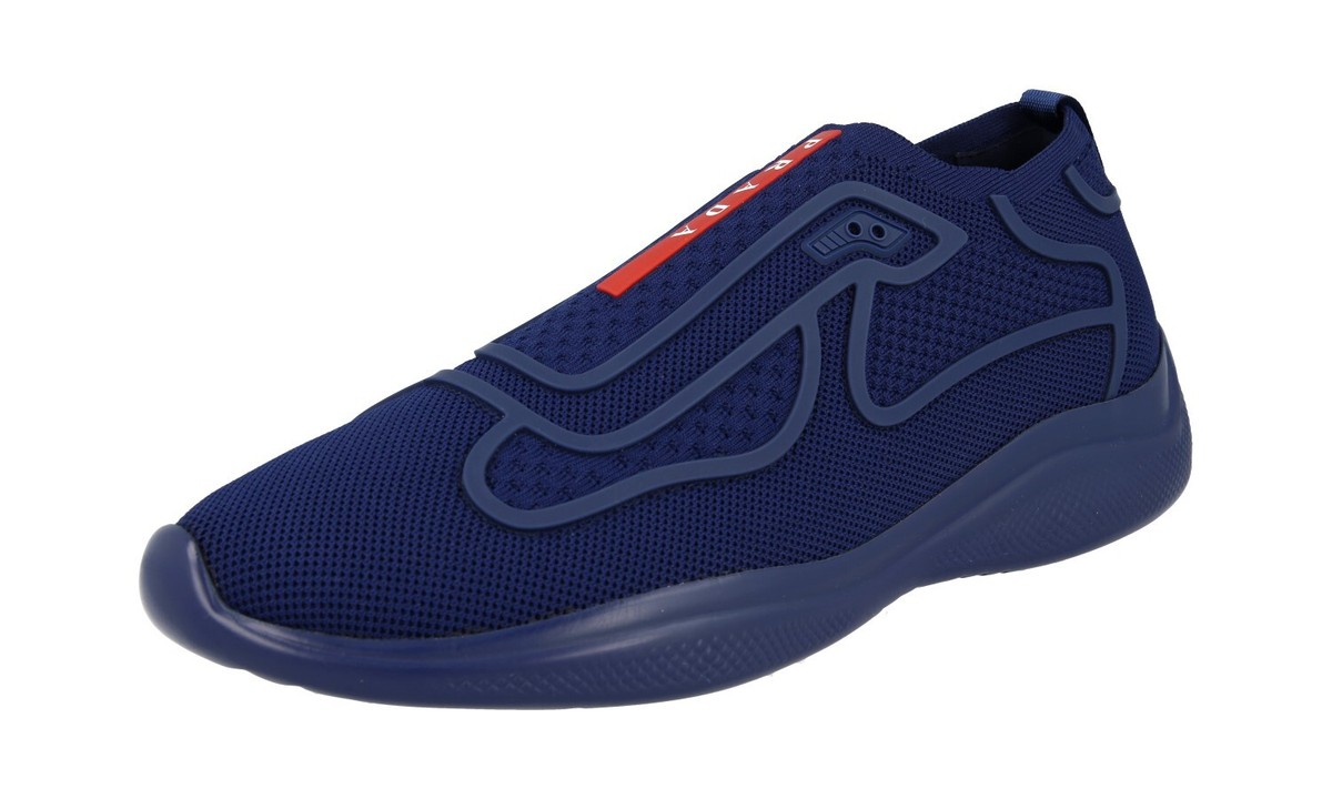 PRADA スニーカー ネイビー スエード/ナイロン 新品同様 SALE‼️ PRADA Americas Cup Stretch Sock Slip-on Sneakers 4E3392 Navy Blue