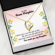 To My Bonus Daughter From Mom Stepmom Dad Stepdad Message Heart Pendant Necklace