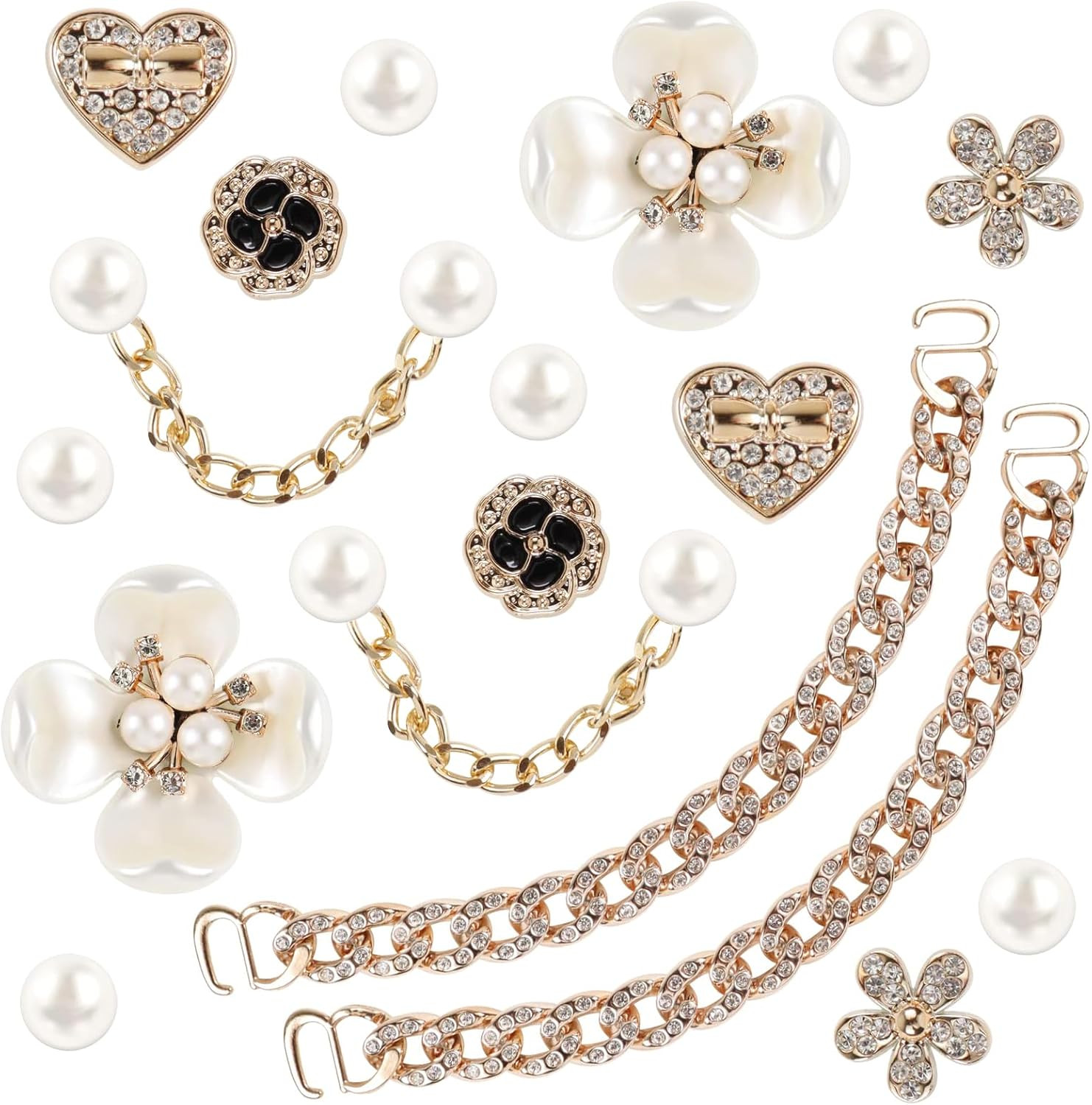 18 Pcs Bling Shoe Charms for Women, Flower Pearl Clog Shoes Accessories, Fashion
