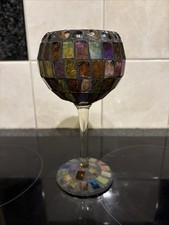 Vintage Stained Glass Mosaic Goblet Candle Holder 18cm Tall