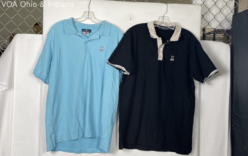 Psycho Bunny Men's Polo Shirts Lot of 2 Blue Black Short Sleeve Pique Sz 7 XXL