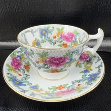 Booths Silicon China England Fine Porcelain Teacup And Saucer Set Floral Pattern