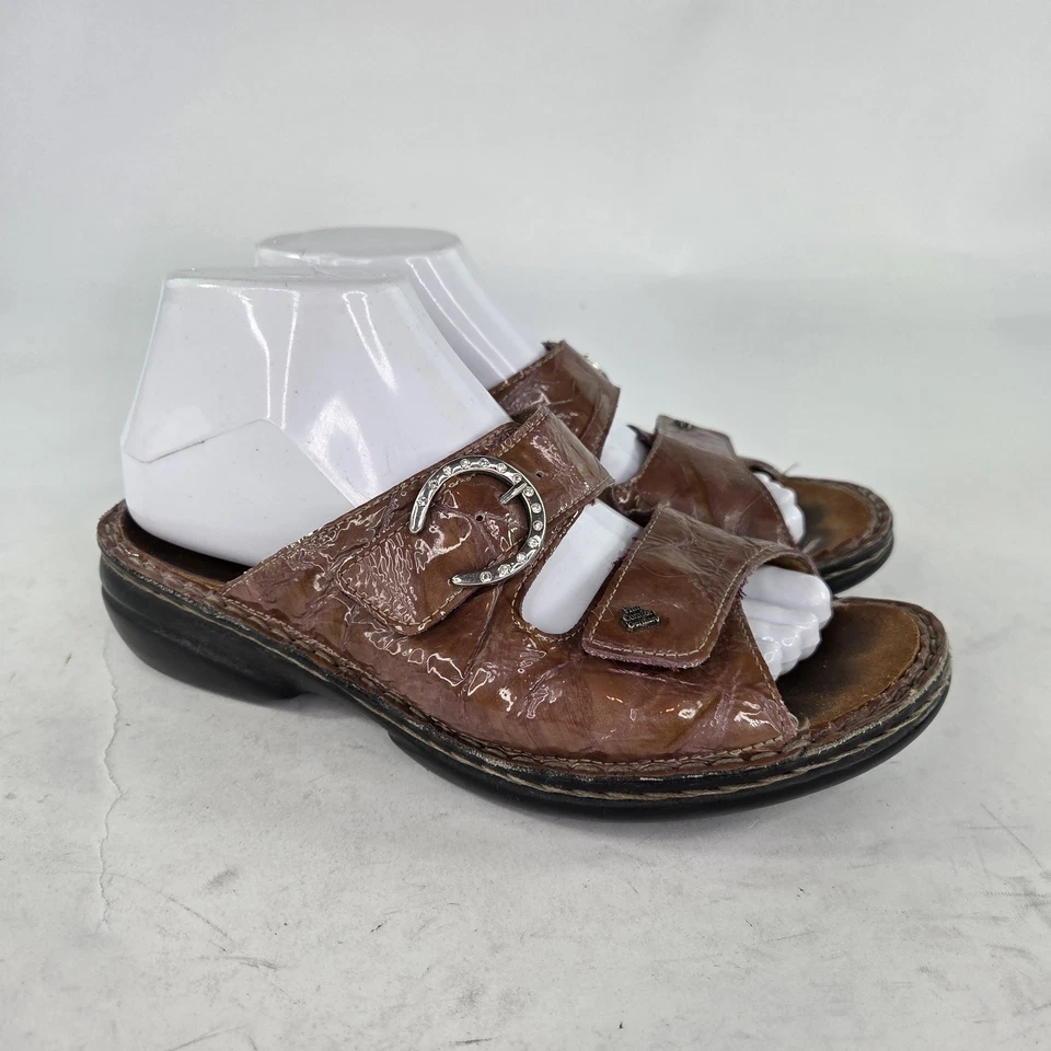 Sandalias Finn Comfort Jamaica Talla 38 EE. UU. 7,5 Marrón Charol Slides Zapatos Foto 4 de 4