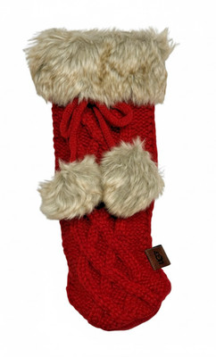 Ugg Wine Bottle Holder Stocking Red Faux Fur Cable Knit Grey Fur 11.5 