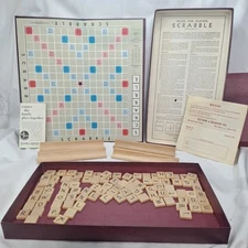 1948-1953 Vintage SCRABBLE Board Game Selchow & Righter Complete  Wood Tiles 