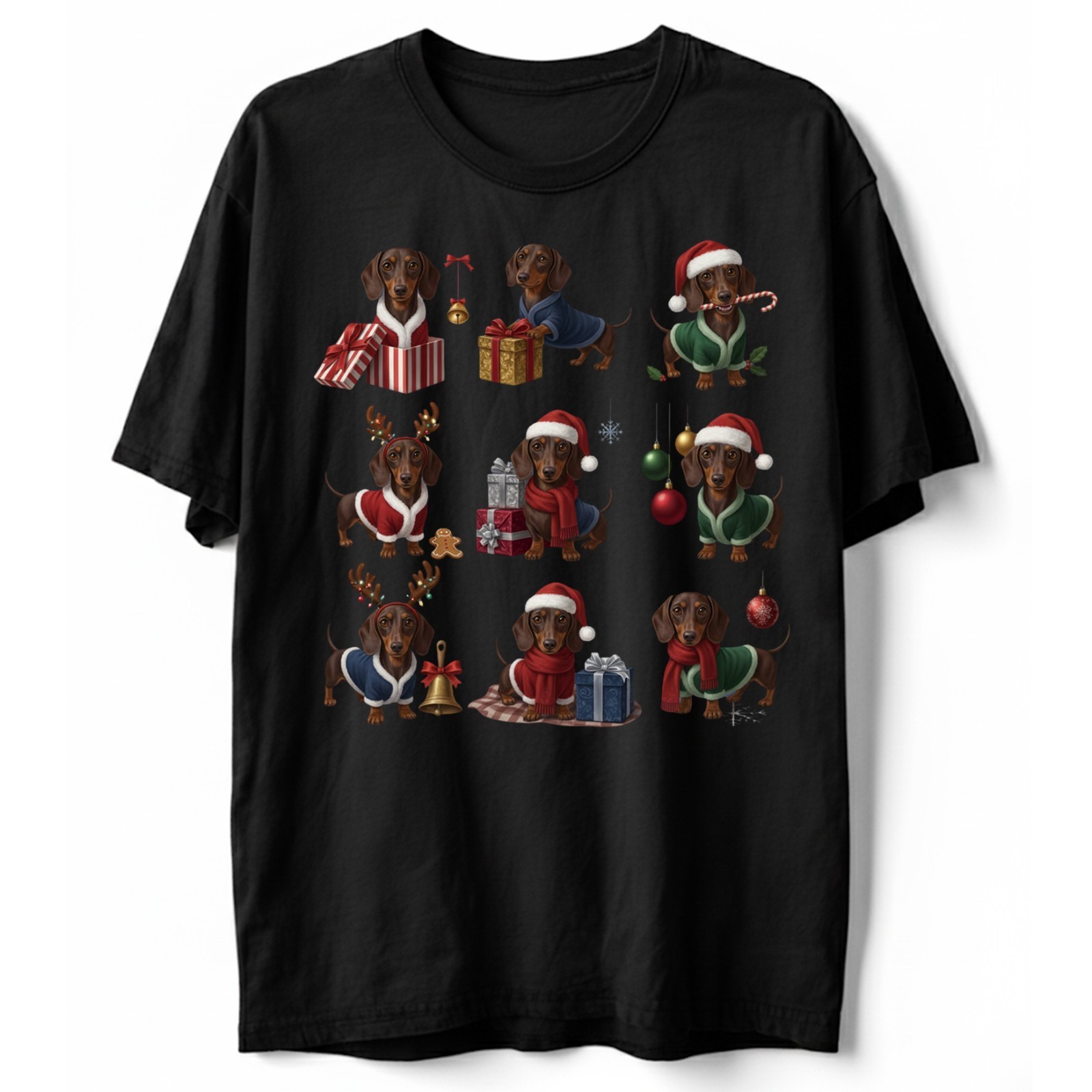 Cute Christmas Dachshunds T-Shirt Holiday Wiener Dog Doxie Santa Lover Gift Tee