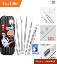 6-Piece Professional Blackhead Extractor Kit for Acne Removal - Stainless Steel