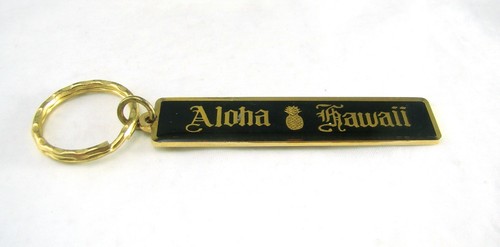 Aloha Hawaii Pineapple Black & Gold Souvenir Key Chain Ring William ...