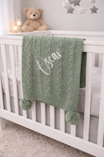 Personalised baby blanket, Cable Knit , embroidered, sage green